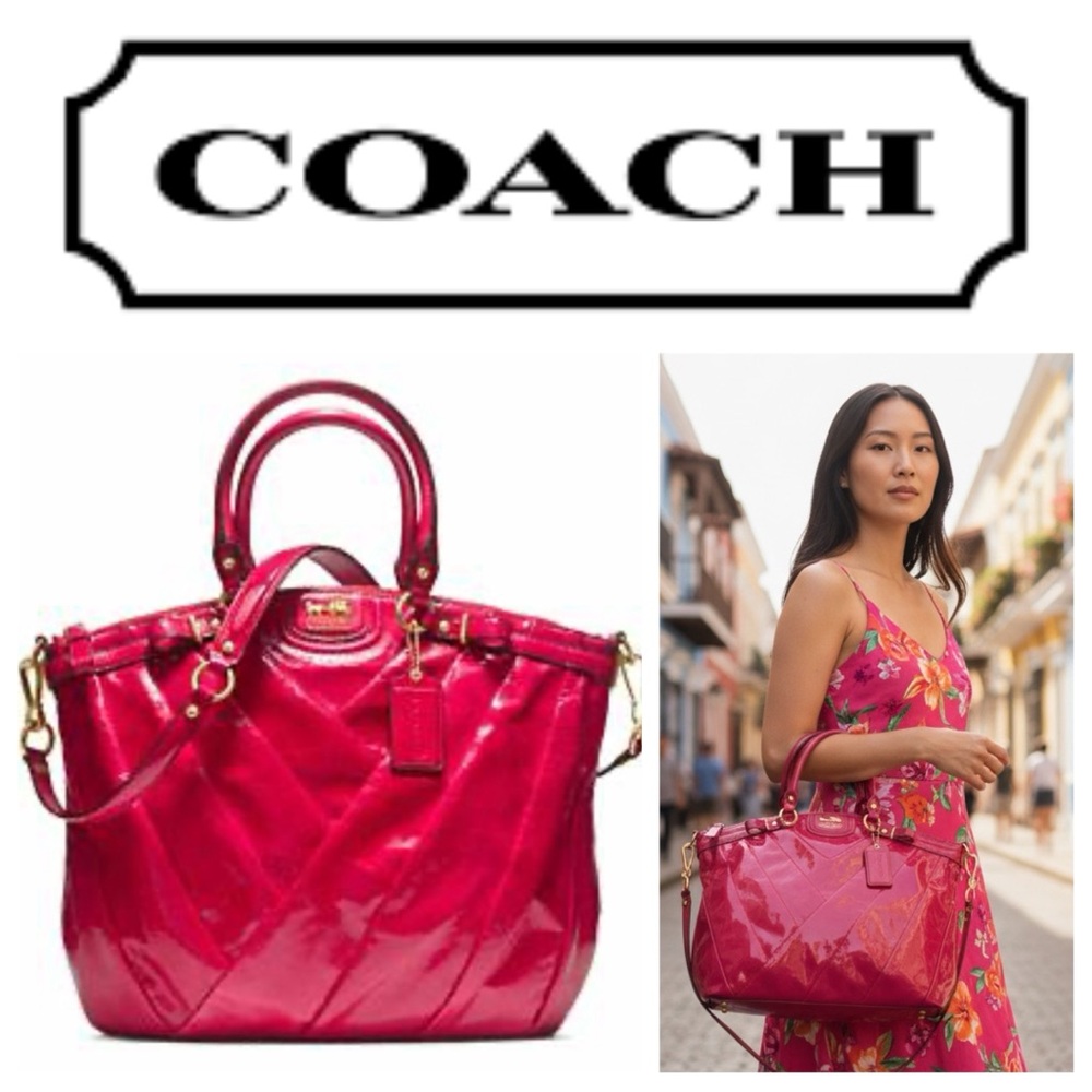 Coach Madison Diagonal Patent Leather Crossbody Satchel Bag